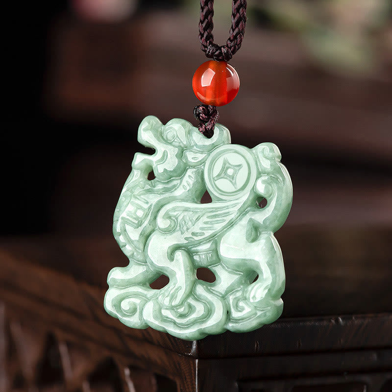 EverestArtstudios Jade PiXiu Wealth Luck String Necklace Pendant