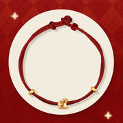Buddha Stones 999 Gold Small Lucky Rabbit Osmanthus Design Handmade Luck Braided Rope Bracelet