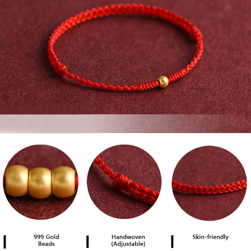 EverestArtstudios 999 Gold One Mini Bead Design Handmade Strength Braided Rope Bracelet Anklet