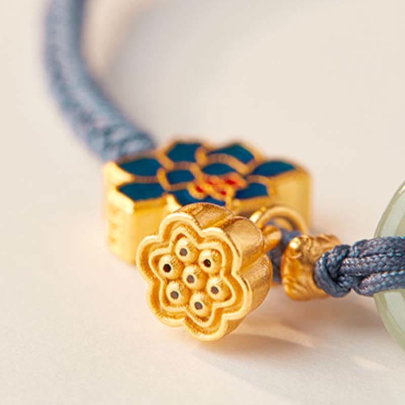 Pulsera de cordón trenzado con disco de jade Hetian y loto