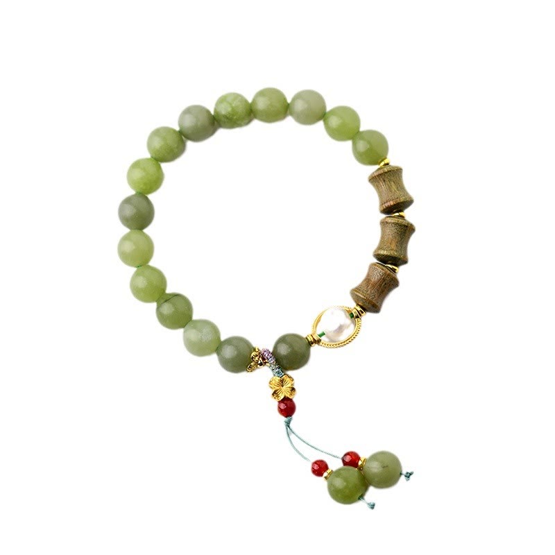 EverestArtstudios Jade Sandalwood Bamboo Pearl Prosperity Bracelet