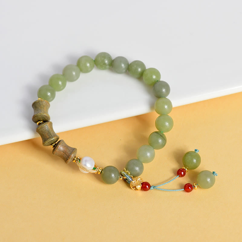EverestArtstudios Jade Sandalwood Bamboo Pearl Prosperity Bracelet