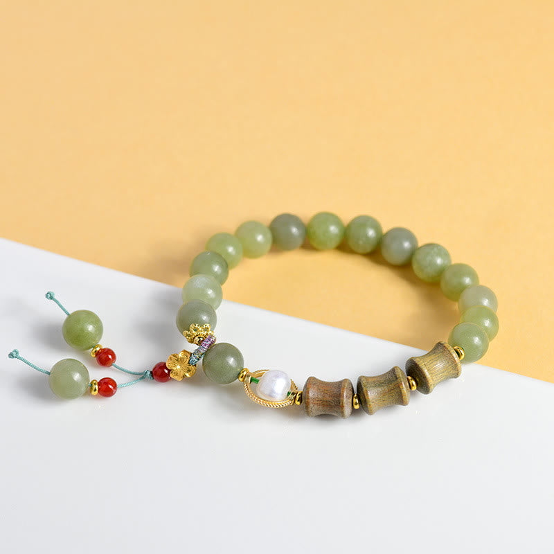 EverestArtstudios Jade Sandalwood Bamboo Pearl Prosperity Bracelet