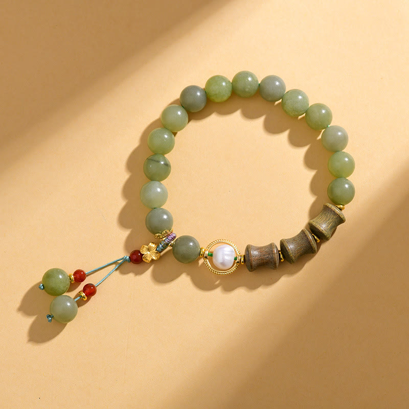 EverestArtstudios Jade Sandalwood Bamboo Pearl Prosperity Bracelet