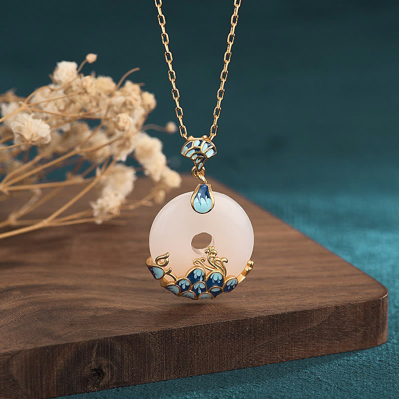 EverestArtstudios White Jade Peace Buckle Mountains And Sea Luck Necklace Pendant