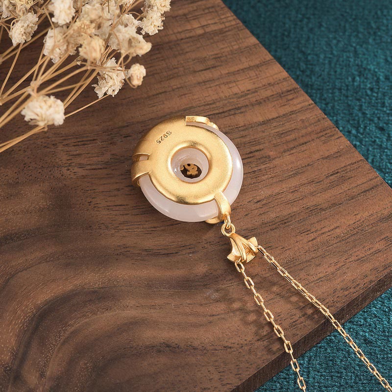 EverestArtstudios White Jade Peace Buckle Mountains And Sea Luck Necklace Pendant