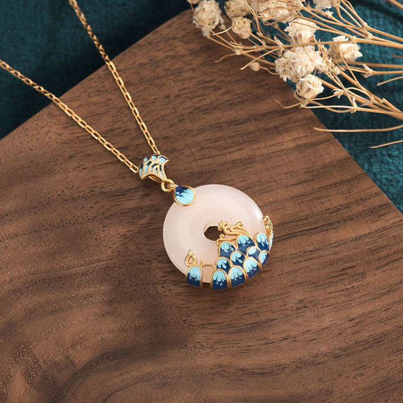 EverestArtstudios White Jade Peace Buckle Mountains And Sea Luck Necklace Pendant