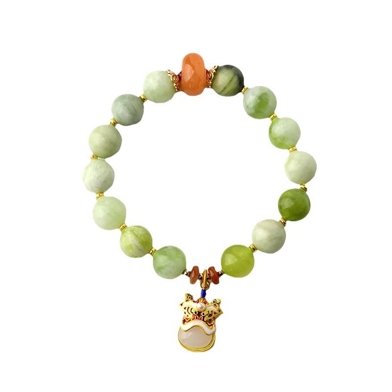 EverestArtstudios Natural Jade Dancing Lion Charm Prosperity Luck Bracelet