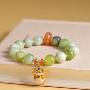 EverestArtstudios Natural Jade Dancing Lion Charm Prosperity Luck Bracelet