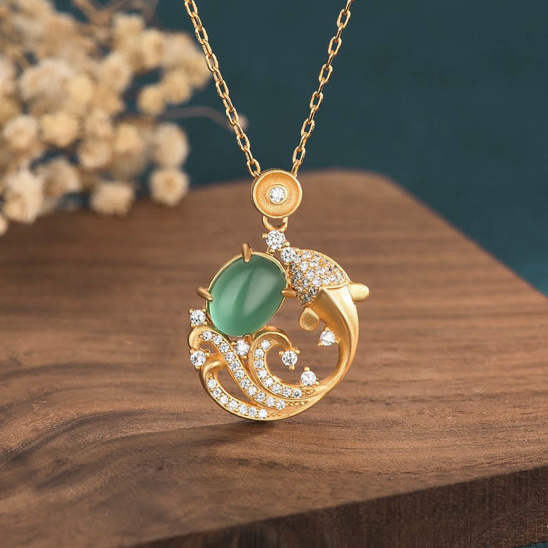 EverestArtstudios Green Chalcedony Koi Fish Strength Necklace Pendant