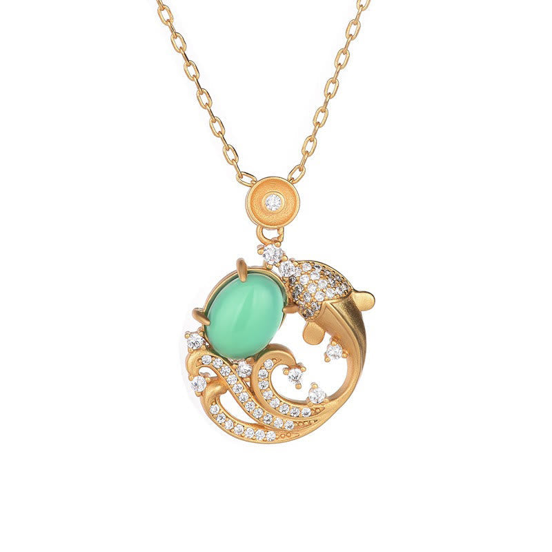 EverestArtstudios Green Chalcedony Koi Fish Strength Necklace Pendant