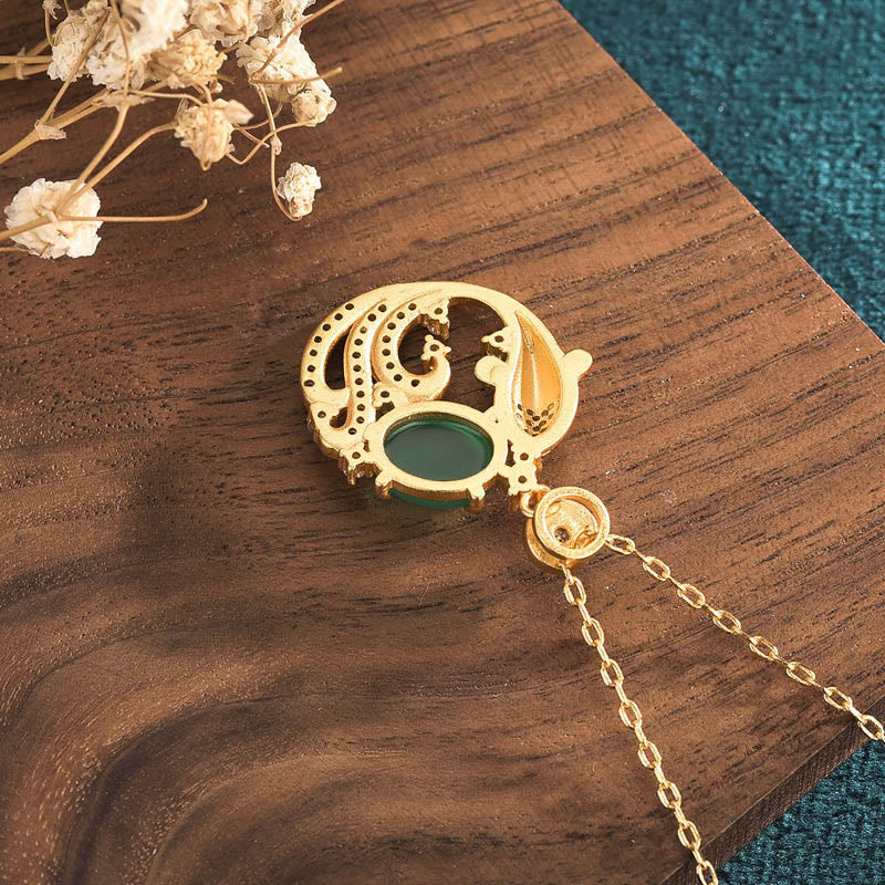 EverestArtstudios Green Chalcedony Koi Fish Strength Necklace Pendant
