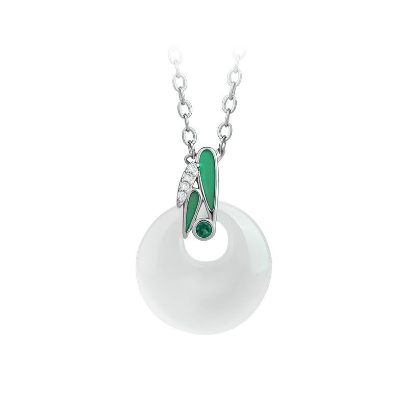 EverestArtstudios Natural Chalcedony Bamboo Leaf Peace Buckle Wealth Necklace Pendant
