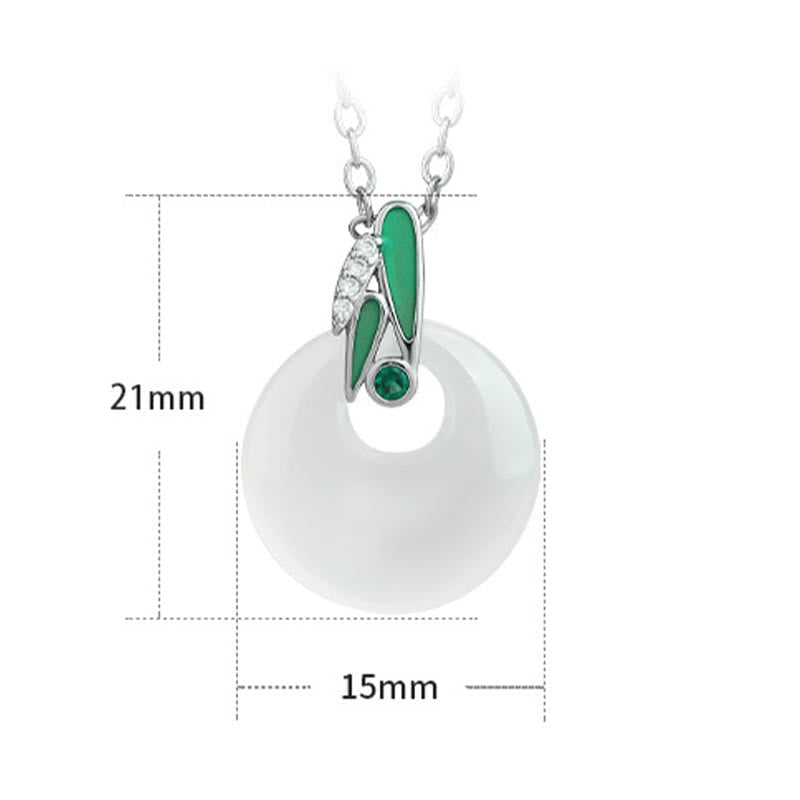 EverestArtstudios Natural Chalcedony Bamboo Leaf Peace Buckle Wealth Necklace Pendant