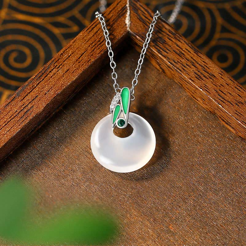 EverestArtstudios Natural Chalcedony Bamboo Leaf Peace Buckle Wealth Necklace Pendant