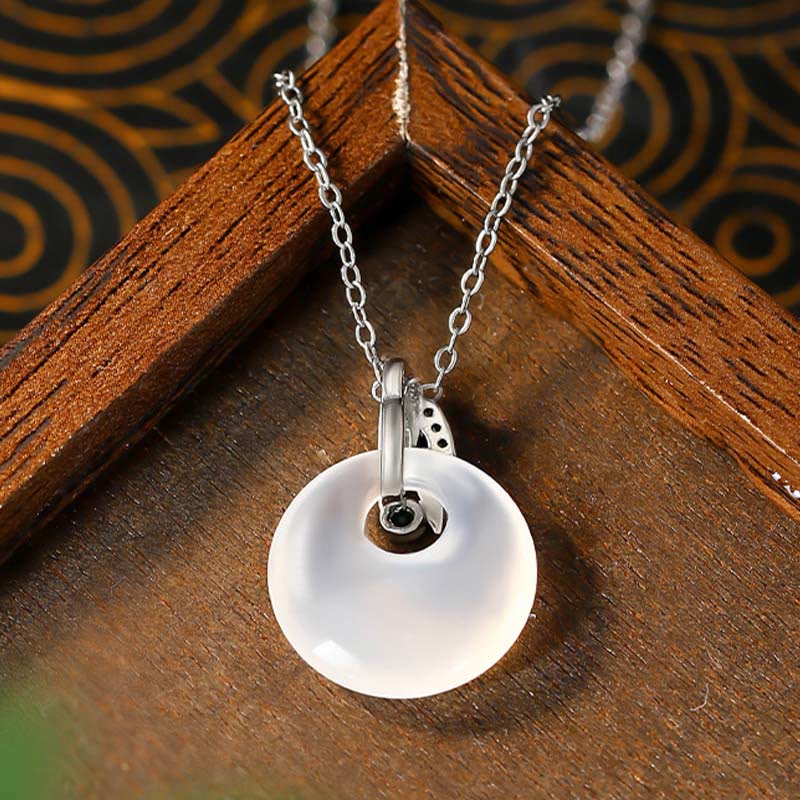 EverestArtstudios Natural Chalcedony Bamboo Leaf Peace Buckle Wealth Necklace Pendant