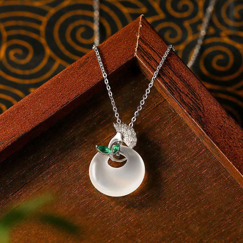 EverestArtstudios Natural Chalcedony Ginkgo Leaf Peace Buckle Harmony Necklace Pendant