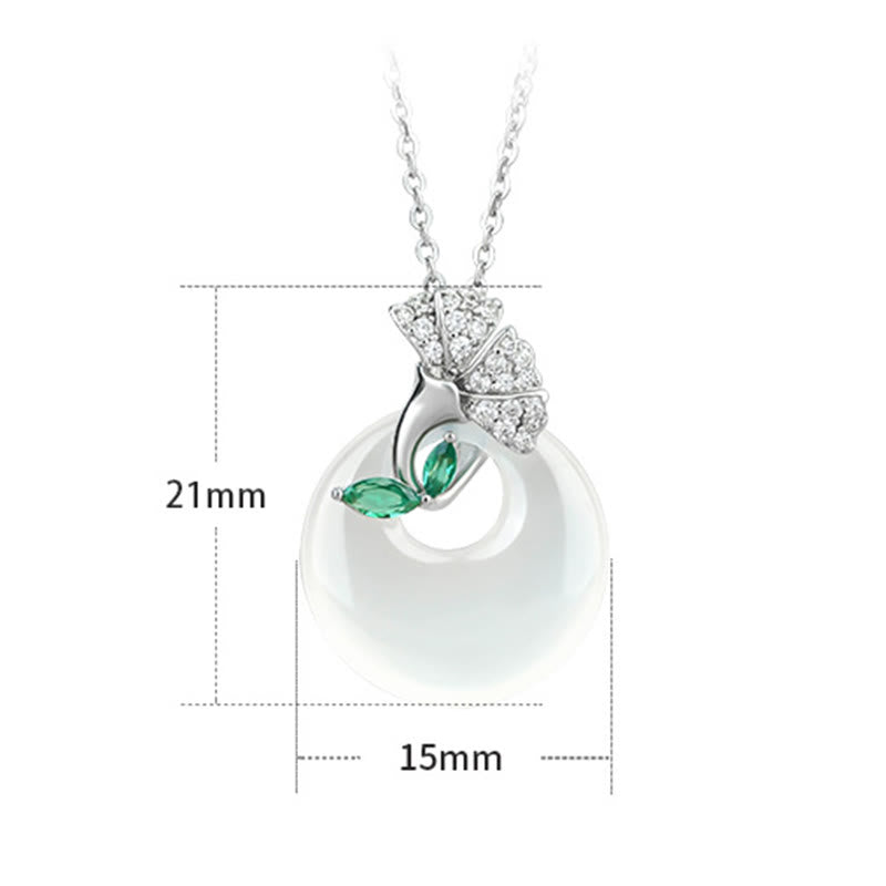 EverestArtstudios Natural Chalcedony Ginkgo Leaf Peace Buckle Harmony Necklace Pendant