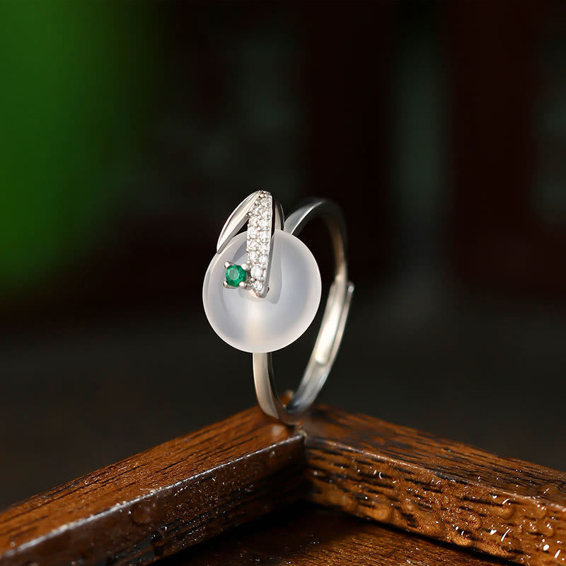 EverestArtstudios Chalcedony Bamboo Leaf Pattern Positive Adjustable Ring