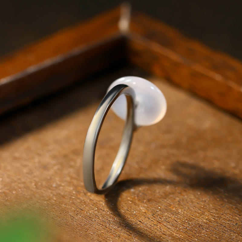 EverestArtstudios Chalcedony Bamboo Leaf Pattern Positive Adjustable Ring