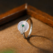 EverestArtstudios Chalcedony Bamboo Leaf Pattern Positive Adjustable Ring