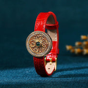EverestArtstudios Six True Words Eight Treasures Compass Jade 24K Gold Plated Luck Leather Bracelet