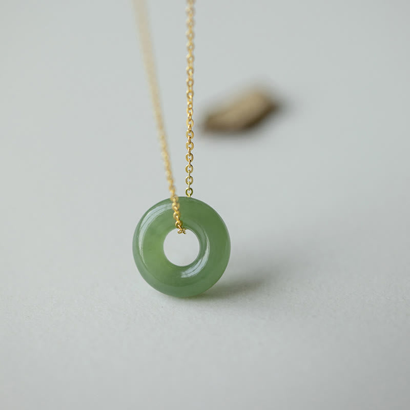 EverestArtstudios 925 Sterling Silver Plated Gold Hetian Jade Peace Buckle Necklace Pendant