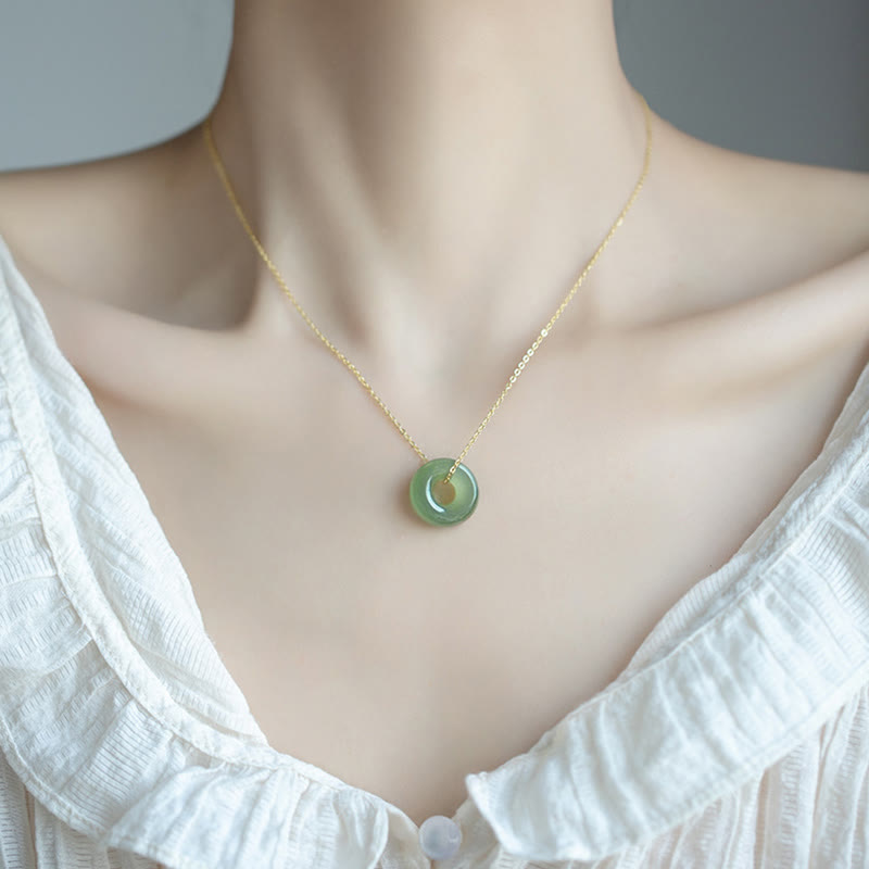 EverestArtstudios 925 Sterling Silver Plated Gold Hetian Jade Peace Buckle Necklace Pendant