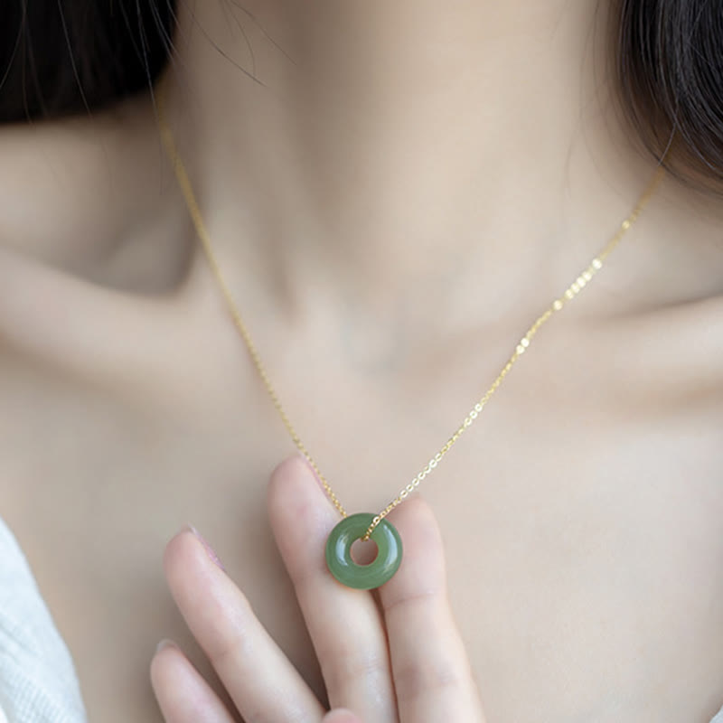 EverestArtstudios 925 Sterling Silver Plated Gold Hetian Jade Peace Buckle Necklace Pendant