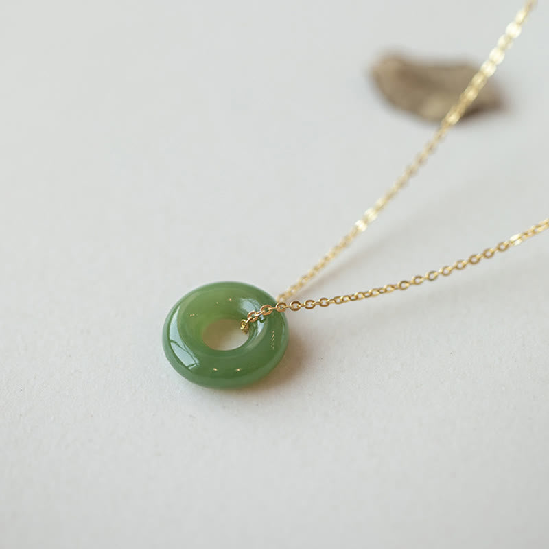EverestArtstudios 925 Sterling Silver Plated Gold Hetian Jade Peace Buckle Necklace Pendant