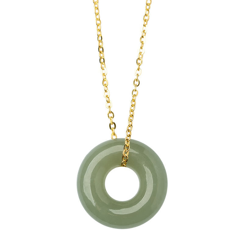 EverestArtstudios 925 Sterling Silver Plated Gold Hetian Jade Peace Buckle Necklace Pendant