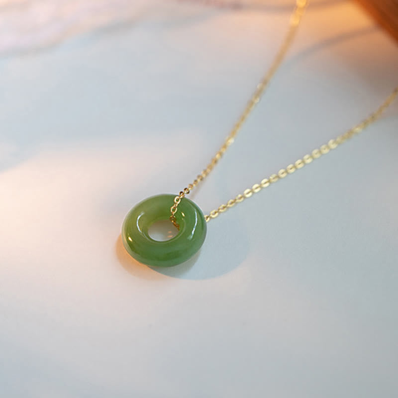 EverestArtstudios 925 Sterling Silver Plated Gold Hetian Jade Peace Buckle Necklace Pendant