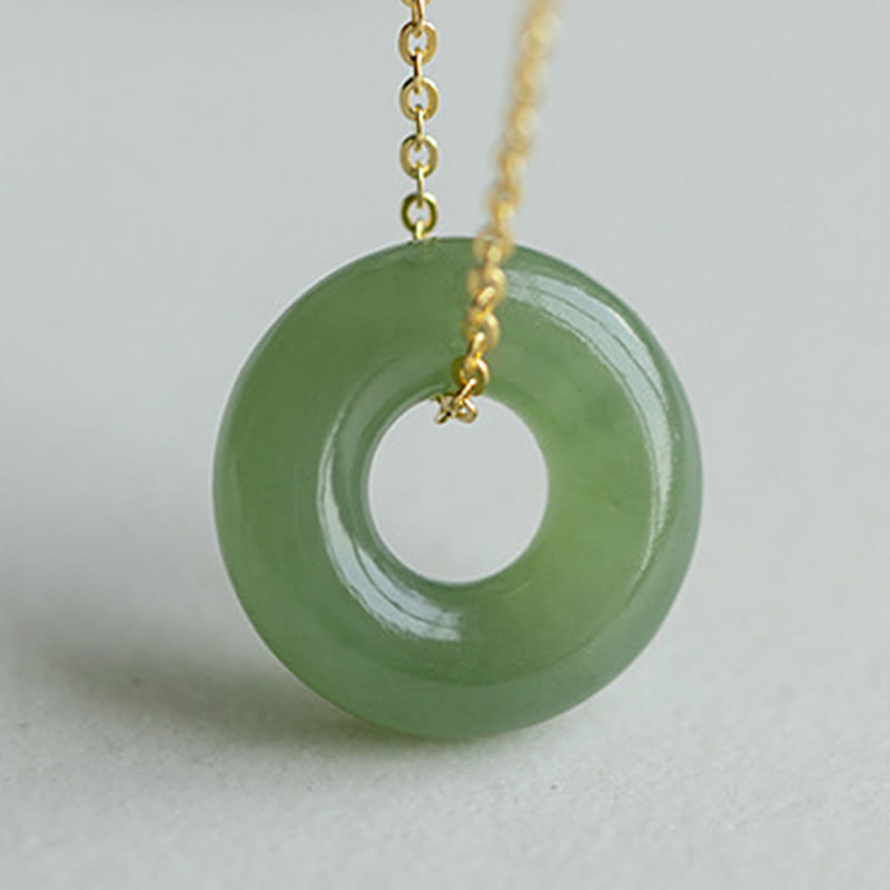 EverestArtstudios 925 Sterling Silver Plated Gold Hetian Jade Peace Buckle Necklace Pendant