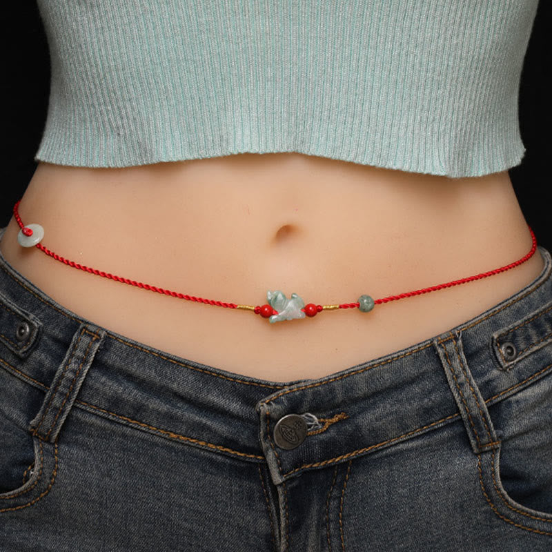 EverestArtstudios Jade Peace Buckle Blessing Red String Belly Chain