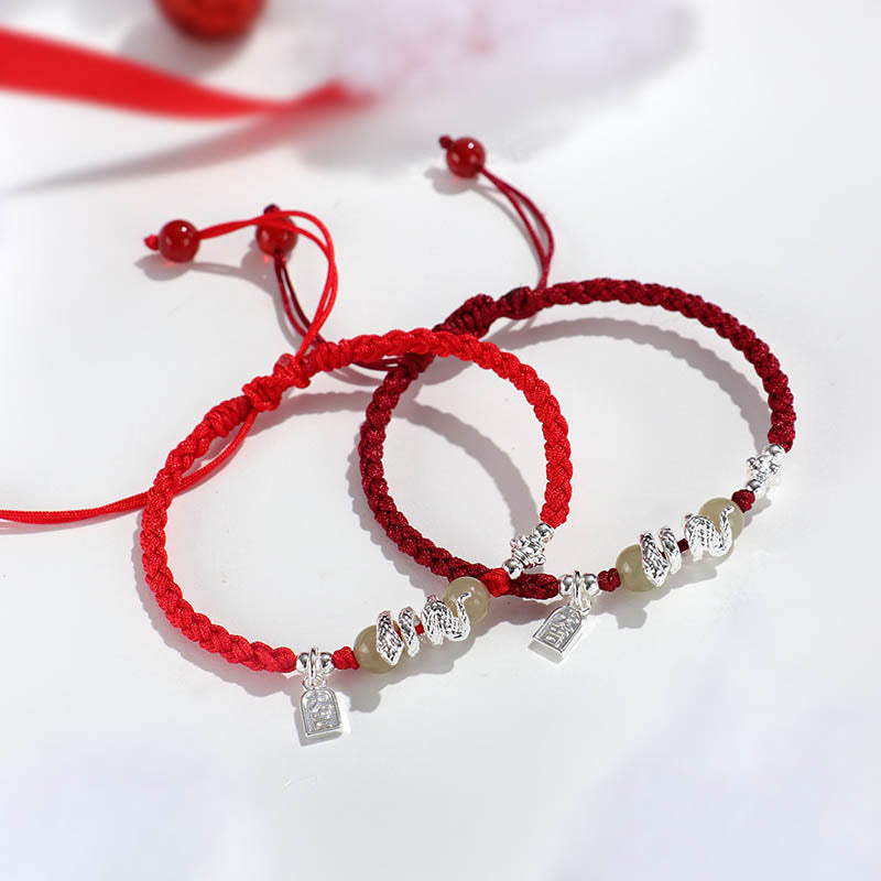 EverestArtstudios Hetian Jade Year of the Snake String Protection Braided Bracelet