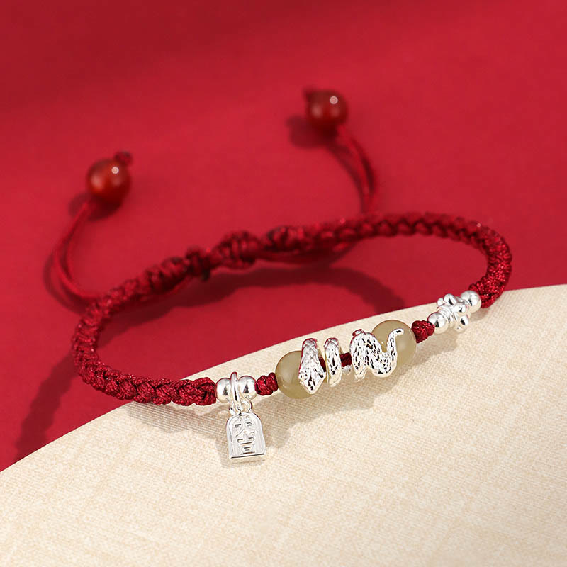 EverestArtstudios Hetian Jade Year of the Snake String Protection Braided Bracelet
