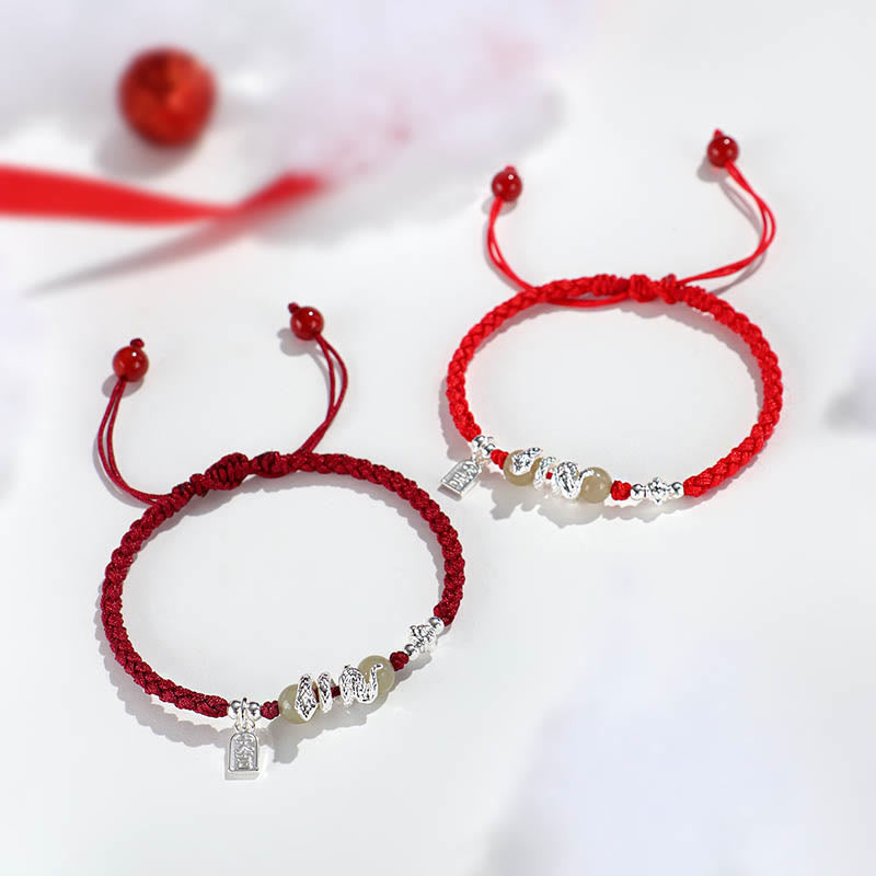 EverestArtstudios Hetian Jade Year of the Snake String Protection Braided Bracelet