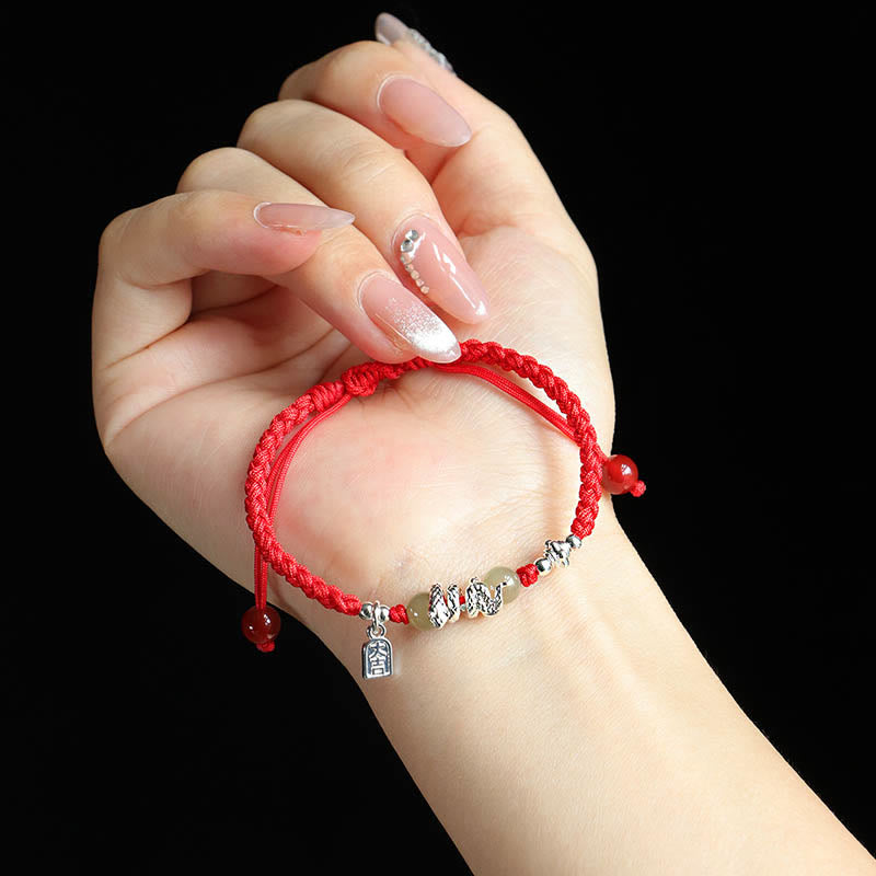 EverestArtstudios Hetian Jade Year of the Snake String Protection Braided Bracelet