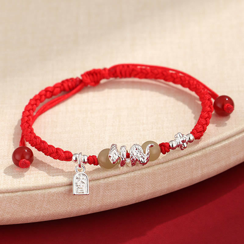 EverestArtstudios Hetian Jade Year of the Snake String Protection Braided Bracelet
