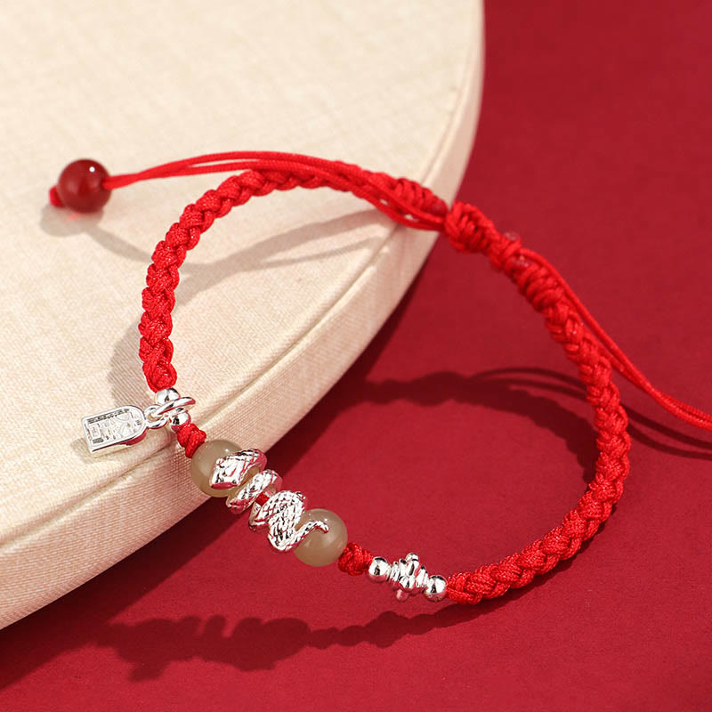 EverestArtstudios Hetian Jade Year of the Snake String Protection Braided Bracelet