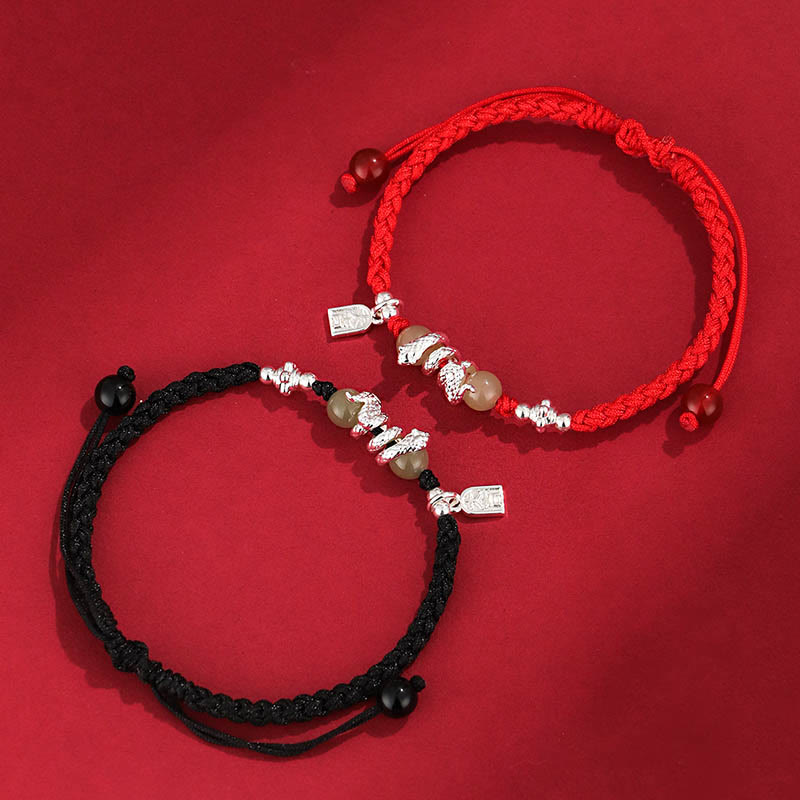 EverestArtstudios Hetian Jade Year of the Snake String Protection Braided Bracelet