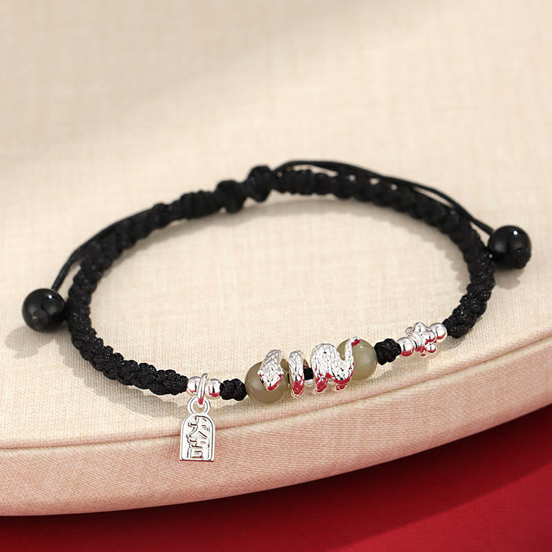 EverestArtstudios Hetian Jade Year of the Snake String Protection Braided Bracelet