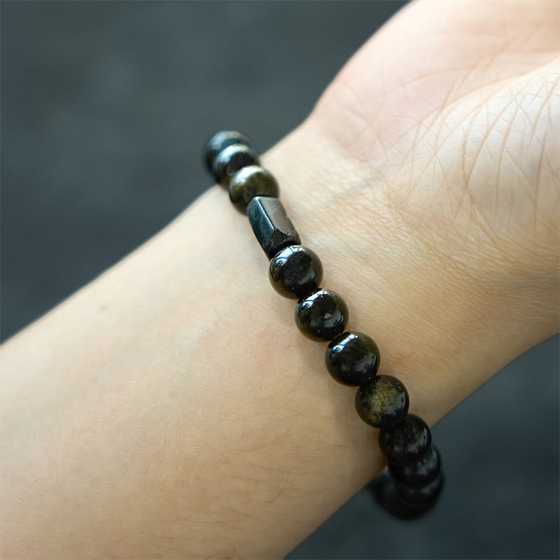 Buddha Stones "All the best for Luck and Confidence" Obsidian Bracelet Includes Gift Message Card
