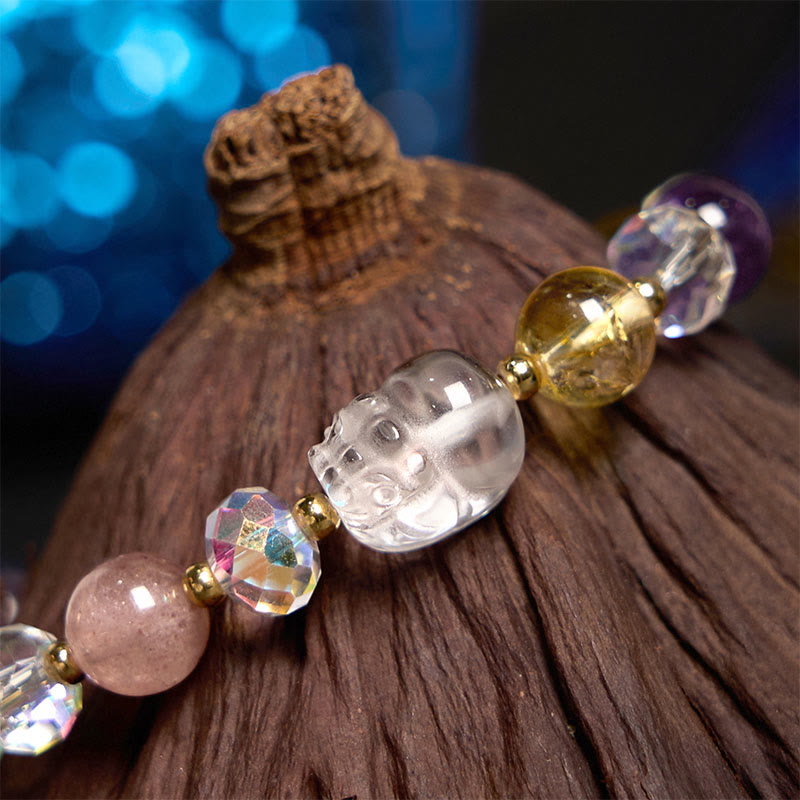EverestArtstudios PiXiu White Crystal Citrine Green Strawberry Quartz Amethyst Luck Bracelet