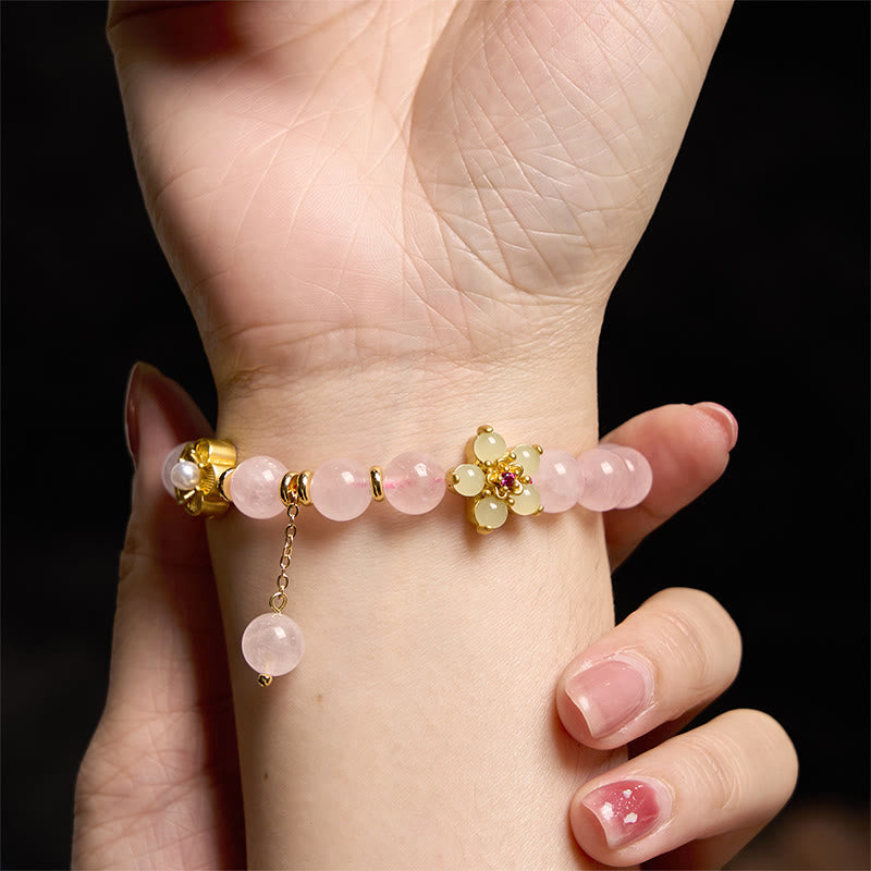 EverestArtstudios Pink Crystal Citrine Flower Warmth Bracelet