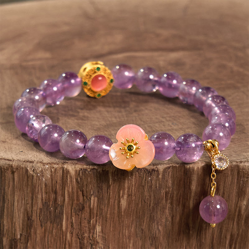 EverestArtstudios Amethyst Peach Blossom Fortune Meditation Bracelet