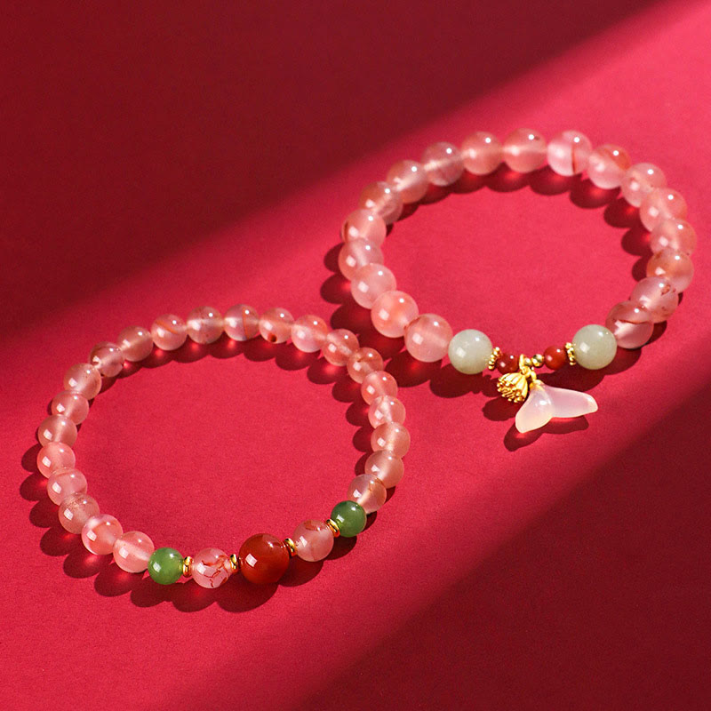 EverestArtstudios South Red Agate Butterfly Orchid Hetian Jade Luck Bracelet