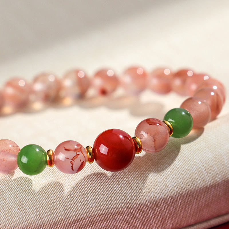 EverestArtstudios South Red Agate Butterfly Orchid Hetian Jade Luck Bracelet