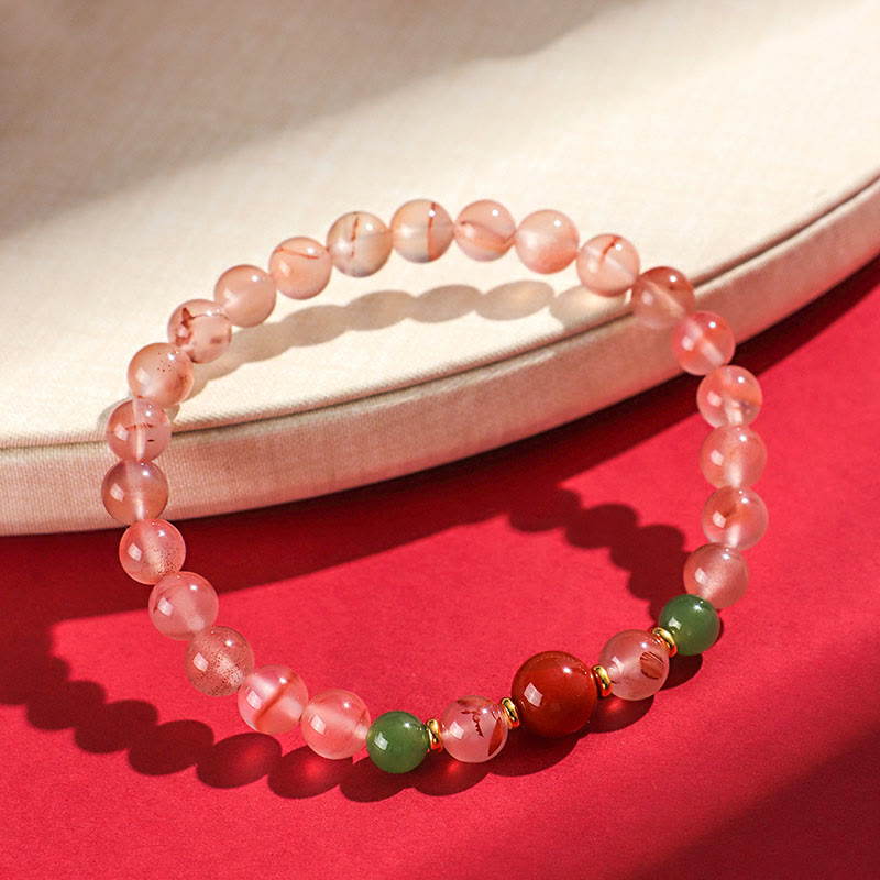 EverestArtstudios South Red Agate Butterfly Orchid Hetian Jade Luck Bracelet