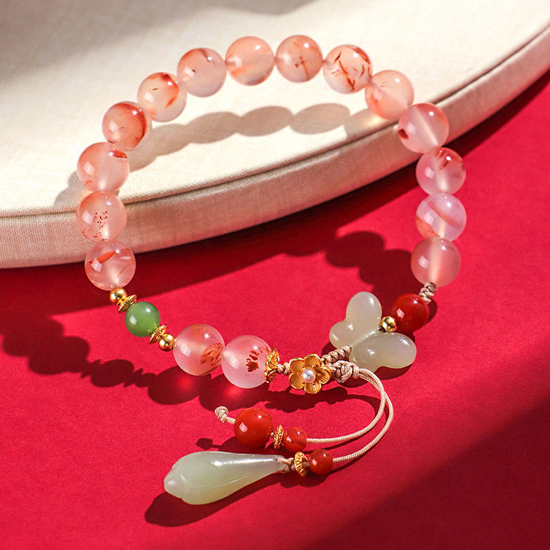 EverestArtstudios South Red Agate Butterfly Orchid Hetian Jade Luck Bracelet